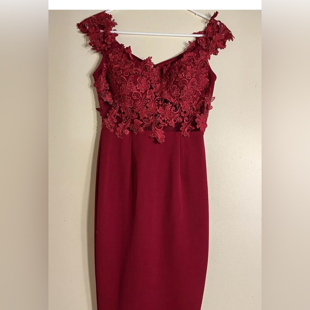 Elegant Red Lace Dress for women,nice for party. It is handing made in Viet Nam.